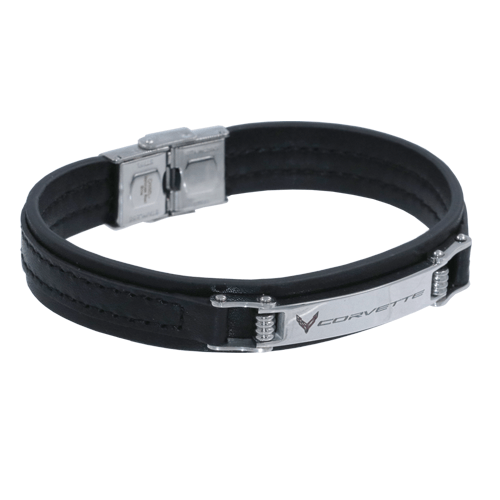 C8 Corvette Black Leather Bracelet
